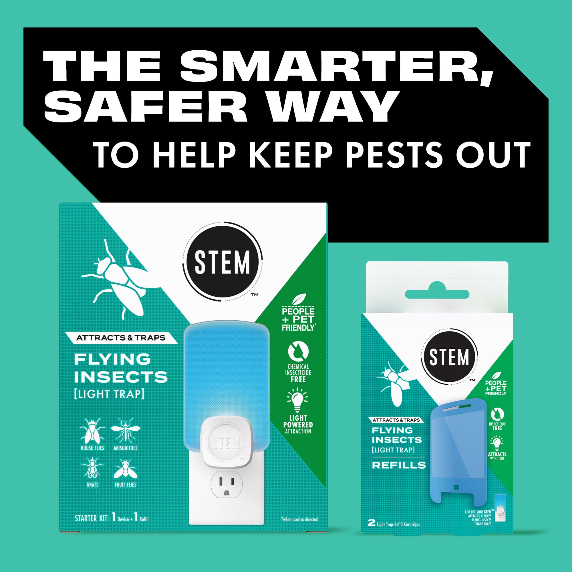 STEM Flying Insect Trap - Indoor Fruit Fly & Gnat Catcher for Home, Kitchen & Any Room, Attracts & Traps Bugs, Soft Blue UV Light - Includes 2 Plug-In Devices & 2 Cartridges - Image 6