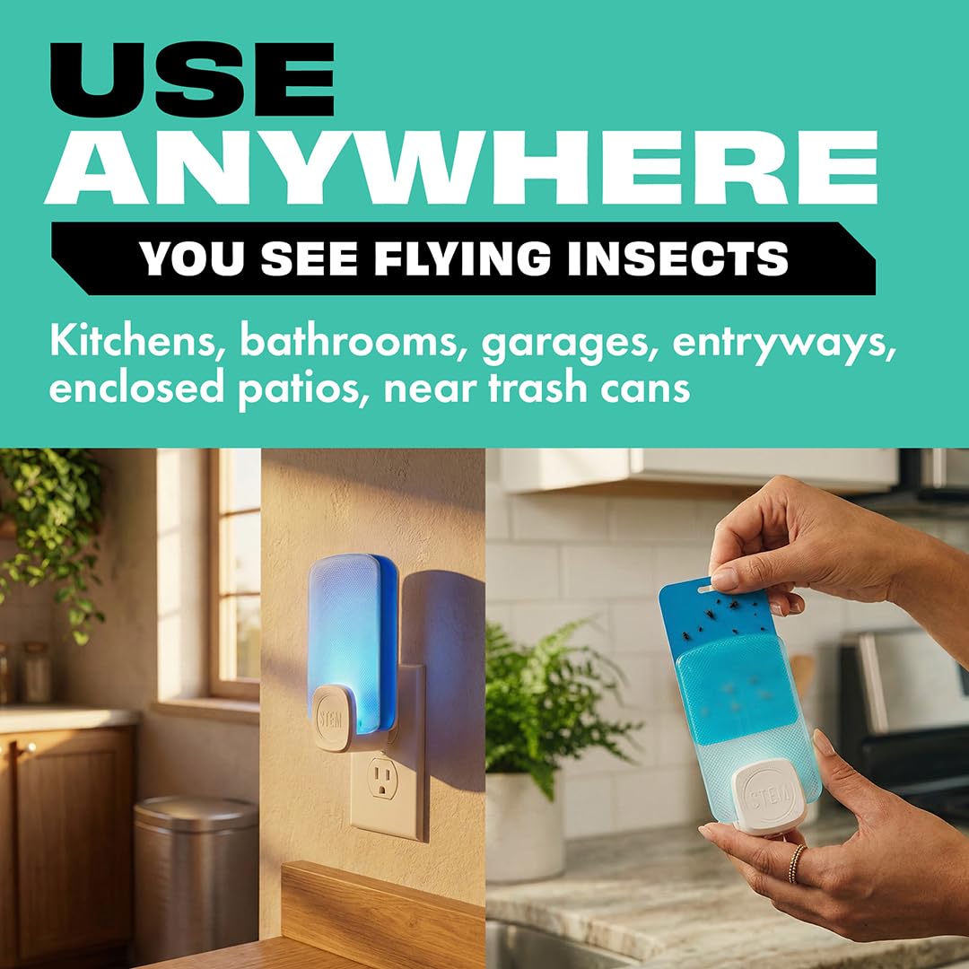 STEM Flying Insect Trap - Indoor Fruit Fly & Gnat Catcher for Home, Kitchen & Any Room, Attracts & Traps Bugs, Soft Blue UV Light - Includes 2 Plug-In Devices & 2 Cartridges - Image 7