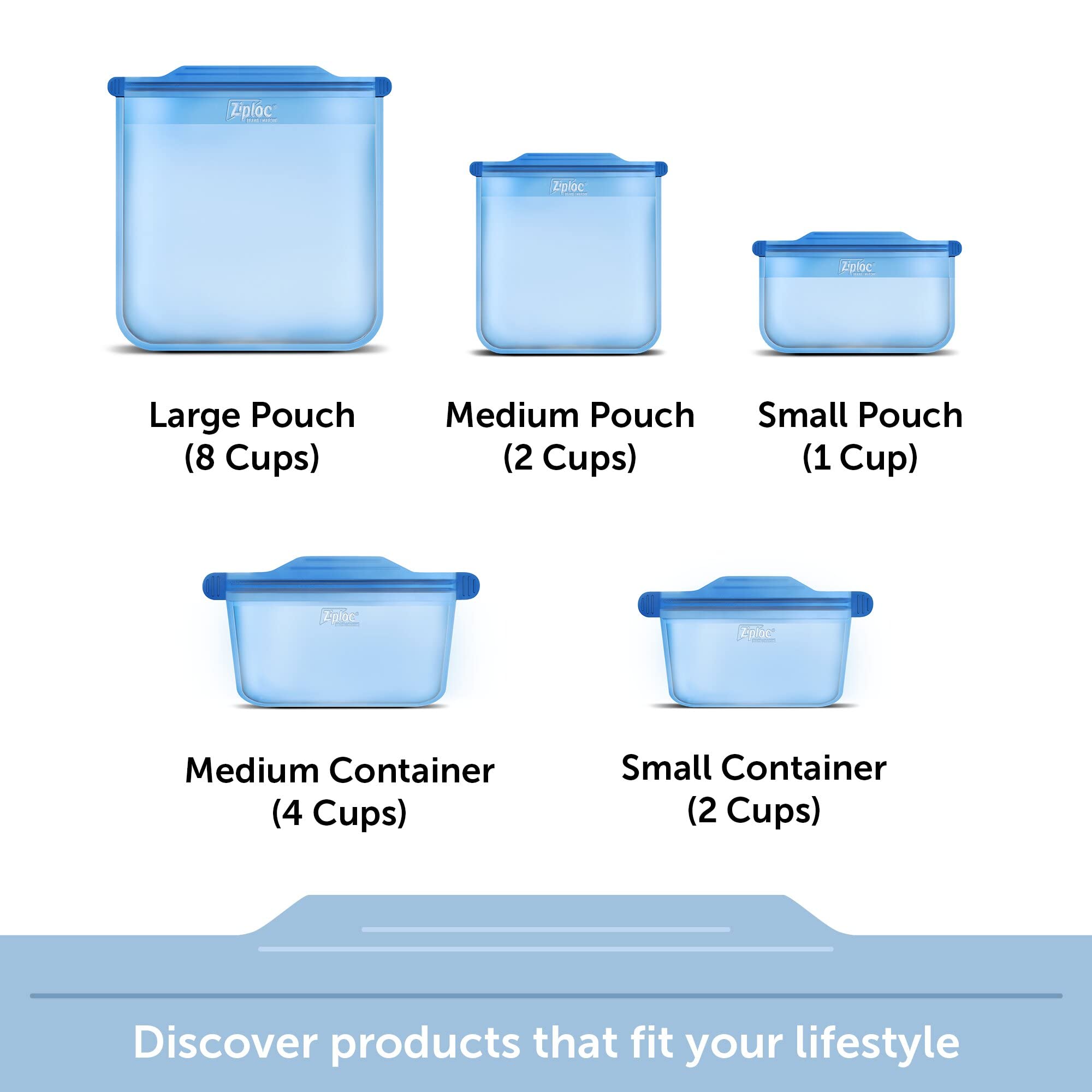 Ziploc Endurables Pouch and Containers Variety Pack, Reusable Silicone Bags and Food Storage Meal Prep Containers for Freezer, Oven, and Microwave, Dishwasher Safe, 5 Total - Image 9